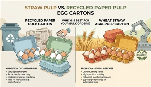 Šiaudų minkštimas vs. Perdirbtos popieriaus masės spalvotos kiaušinių dėžutės...